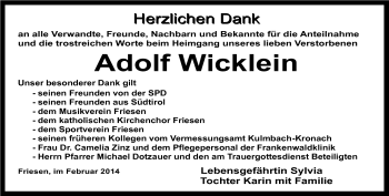 Traueranzeige von Adolf Wicklein von Neue Presse Coburg