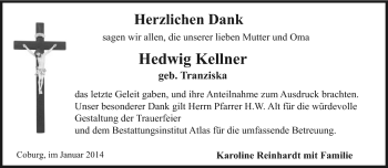 Traueranzeige von Hedwig Kellner von Neue Presse Coburg