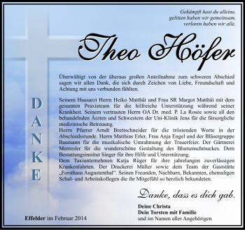 Traueranzeige von Theo Höfer von Südthüringer Presse