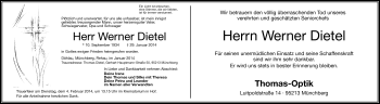Traueranzeige von Werner Dietel von Frankenpost