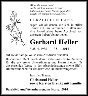 Traueranzeige von Gerhard Heller von Südthüringer Presse