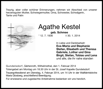 Traueranzeige von Agathe Kestel von Neue Presse Coburg