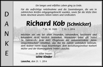 Traueranzeige von Richard Kob von Südthüringer Presse