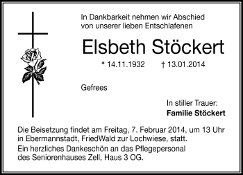 Traueranzeige von Elsbeth Stöckert von Frankenpost