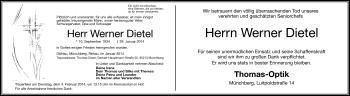 Traueranzeige von Werner Dietel von Frankenpost