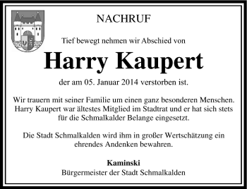 Traueranzeige von Harry Kaupert von Südthüringer Presse
