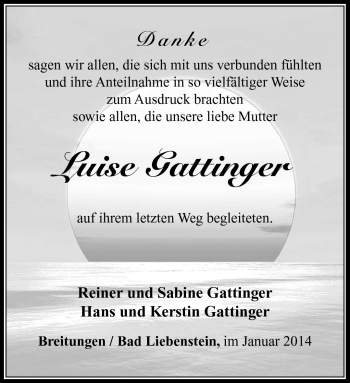 Traueranzeige von Luise Gattinger von Südthüringer Presse