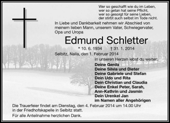 Traueranzeige von Edmund Schletter von Frankenpost