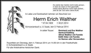 Traueranzeige von Erich Walther von Frankenpost