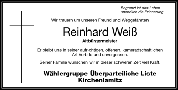 Traueranzeige von Reinhard Weiß von Frankenpost