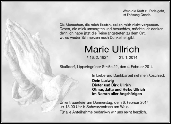Traueranzeige von Marie Ullrich von Frankenpost
