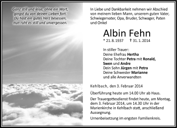 Traueranzeige von Albiun Fehn von Neue Presse Coburg
