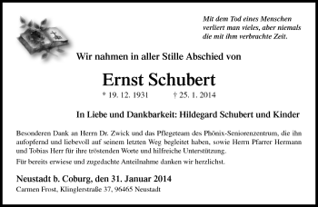 Traueranzeige von Ernst Schubert von Neue Presse Coburg