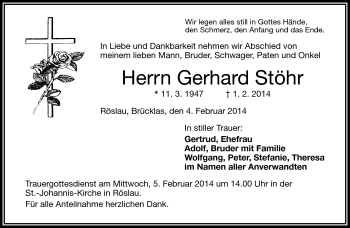 Traueranzeige von Gerhard Stöhr von Frankenpost
