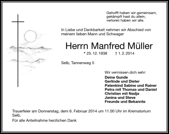 Traueranzeige von Manfred Müller von Frankenpost