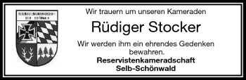 Traueranzeige von Rüdiger Stocker von Frankenpost