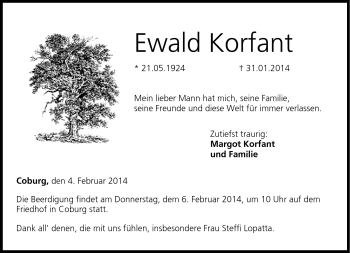 Traueranzeige von Ewald Korfant von Neue Presse Coburg