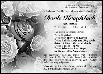 Traueranzeige von Dorle Kraußlach von Südthüringer Presse