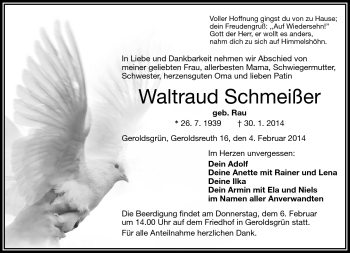 Traueranzeige von Waltraud Schmeißer von Frankenpost