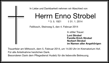 Traueranzeige von Enno Strobel von Frankenpost