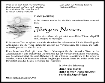 Traueranzeige von Jürgen Neues von Südthüringer Presse