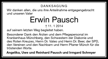 Traueranzeige von Erwin Pausch von Frankenpost