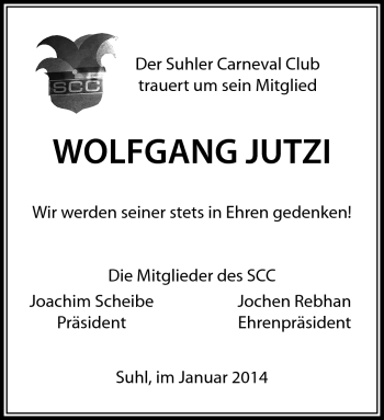 Traueranzeige von Wolfgang Jutzi von Südthüringer Presse