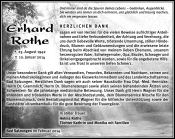 Traueranzeige von Erhard Rothe von Südthüringer Presse