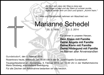 Traueranzeige von Marianne Schedel von Neue Presse Coburg