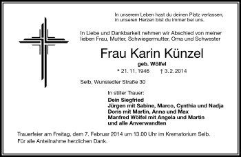 Traueranzeige von Karin Künzel von Frankenpost
