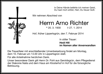 Traueranzeige von Arno Richter von Frankenpost
