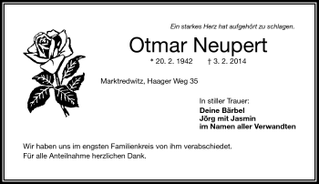 Traueranzeige von Otmar Neupert von Frankenpost