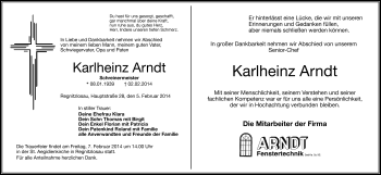 Traueranzeige von Karlheinz Arndt von Frankenpost