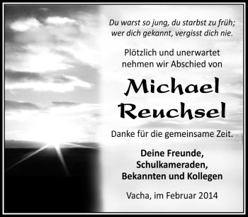 Traueranzeige von Michael Reuchsel von Südthüringer Presse