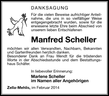 Traueranzeige von Manfred Scheller von Südthüringer Presse