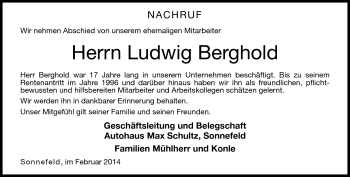 Traueranzeige von Ludwig Berghold von Neue Presse Coburg