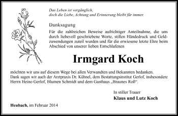 Traueranzeige von Irmgard Koch von Südthüringer Presse