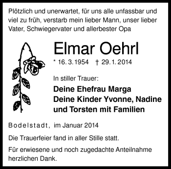 Traueranzeige von Elmar Oehrl von Neue Presse Coburg
