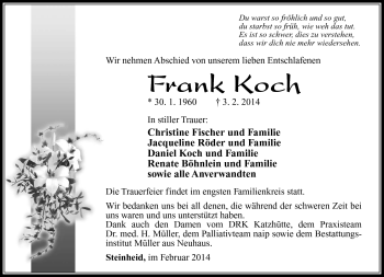 Traueranzeige von Frank Koch von Südthüringer Presse