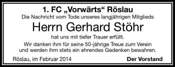 Traueranzeige von Gerhard Stöhr von Frankenpost