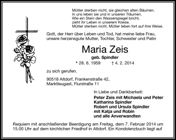 Traueranzeige von Maria Zeis von Frankenpost