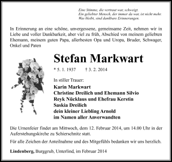 Traueranzeige von Stefan Markwart von Südthüringer Presse
