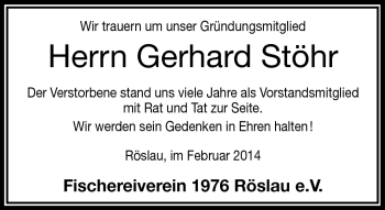 Traueranzeige von Gerhard Stöhr von Frankenpost