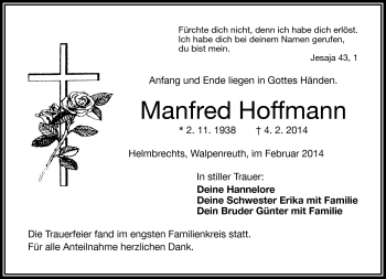 Traueranzeige von Manfred Hoffmann von Frankenpost