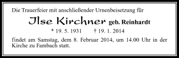Traueranzeige von Ilse Kirchner von Südthüringer Presse