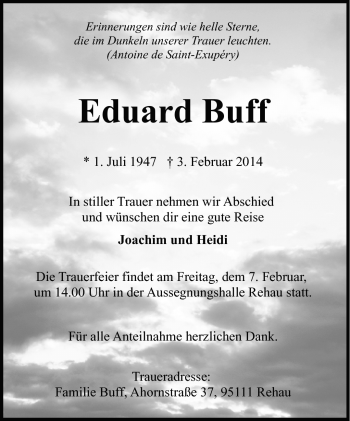 Traueranzeige von Eduard Buff von Frankenpost