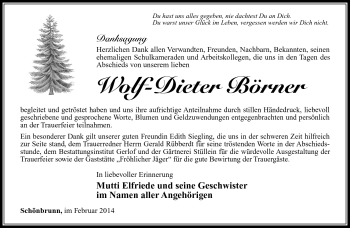 Traueranzeige von Wolf-Dieter Börner von Südthüringer Presse