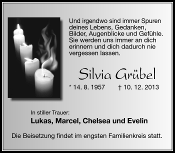 Traueranzeige von Silvia Grübel von Südthüringer Presse