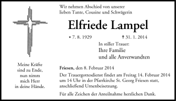Traueranzeige von Elfriede Lampel von Neue Presse Coburg