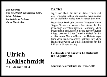 Traueranzeige von Ulrich Kohlschmidt von Südthüringer Presse